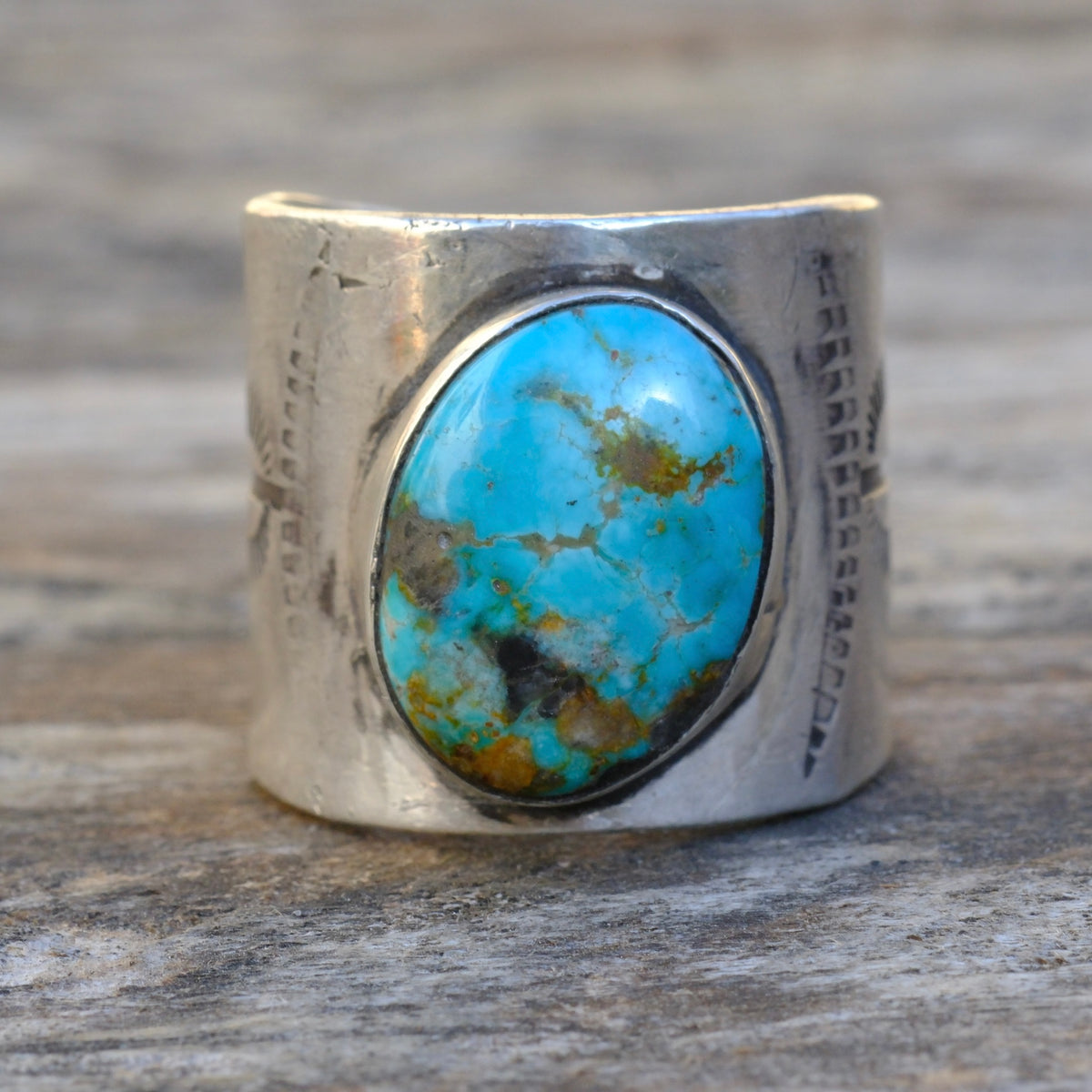 Sterling Silver Fox Turquoise Stamped Ring 8.5