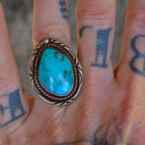 Chunky Vintage Sterling Turquoise Roper Ring 8.25