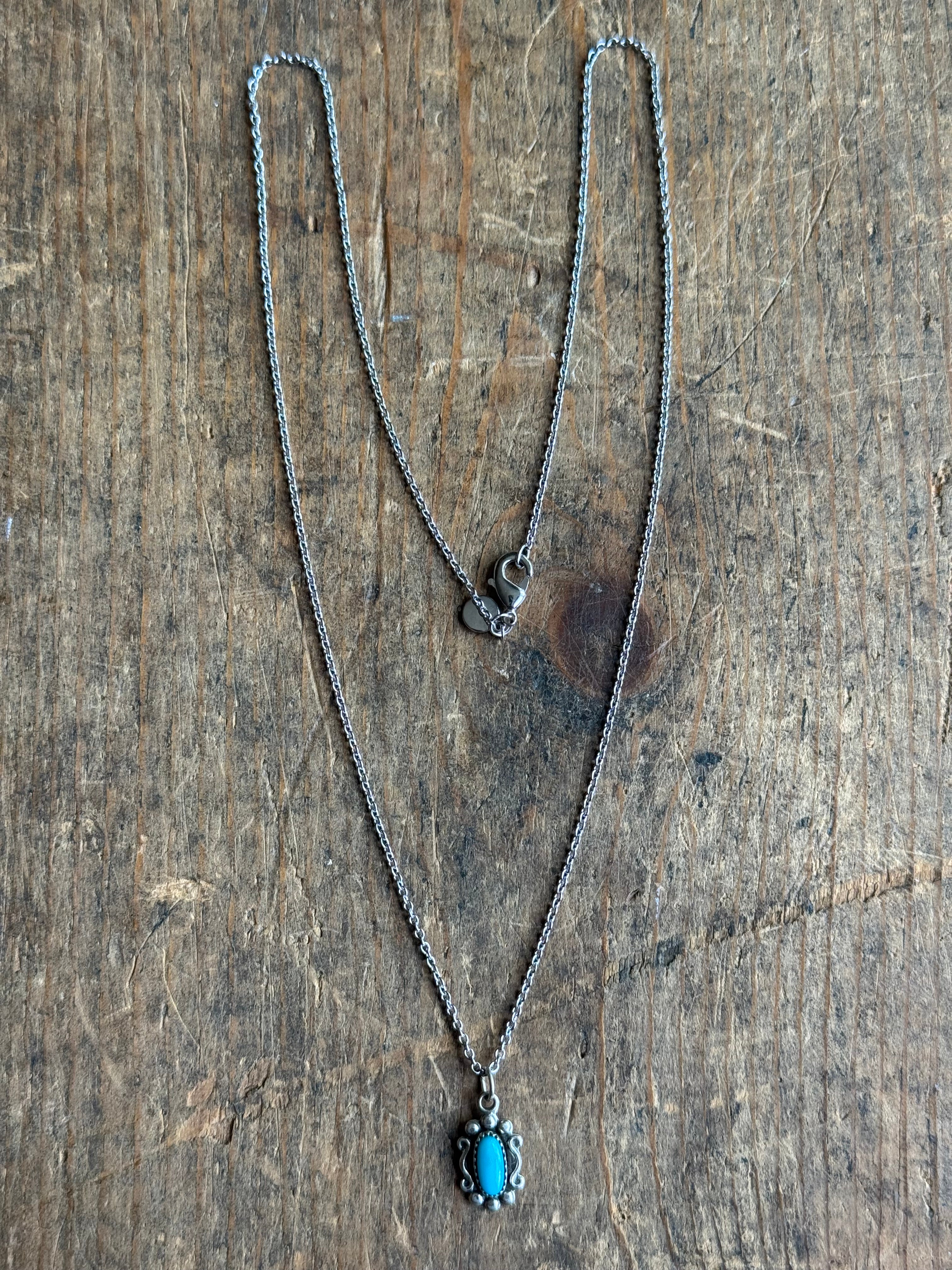 Vintage Sterling Silver Framed Turquoise Necklace