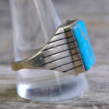 Vintage Sterling Turquoise Ribbed Band Ring 12.75