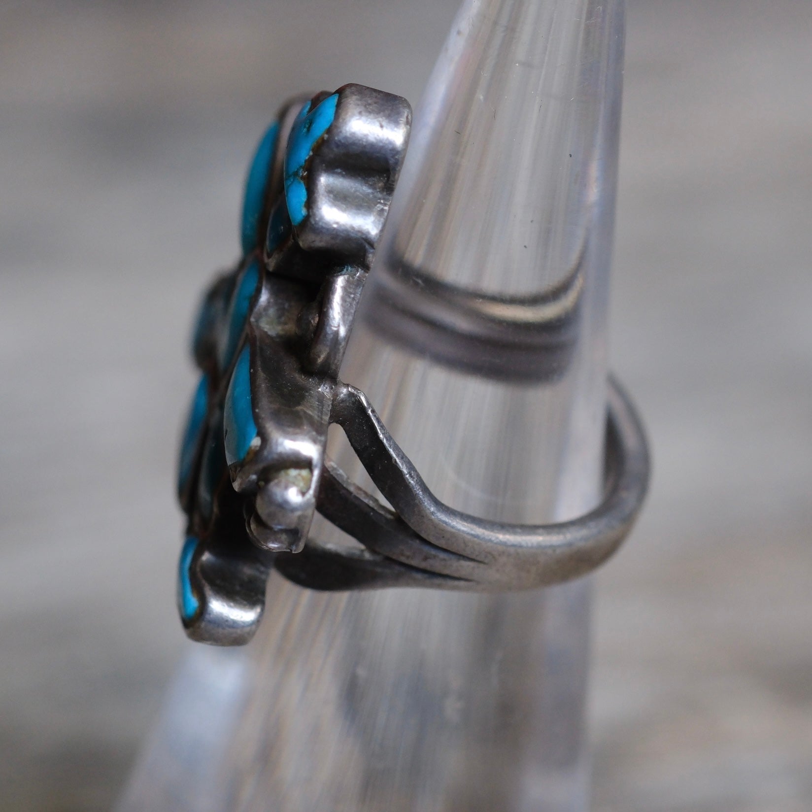 Vintage Sterling Turquoise Kachina Inlay Ring 2.75
