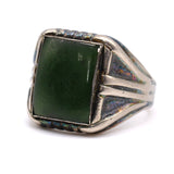 Vintage Sterling Jade Signet Ring 11.5