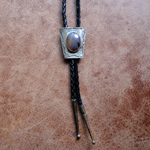 Vintage Sterling Petrified Wood Bolo Tie