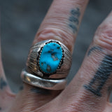 Vintage Sterling Turquoise Ribbed Band Ring 8.5