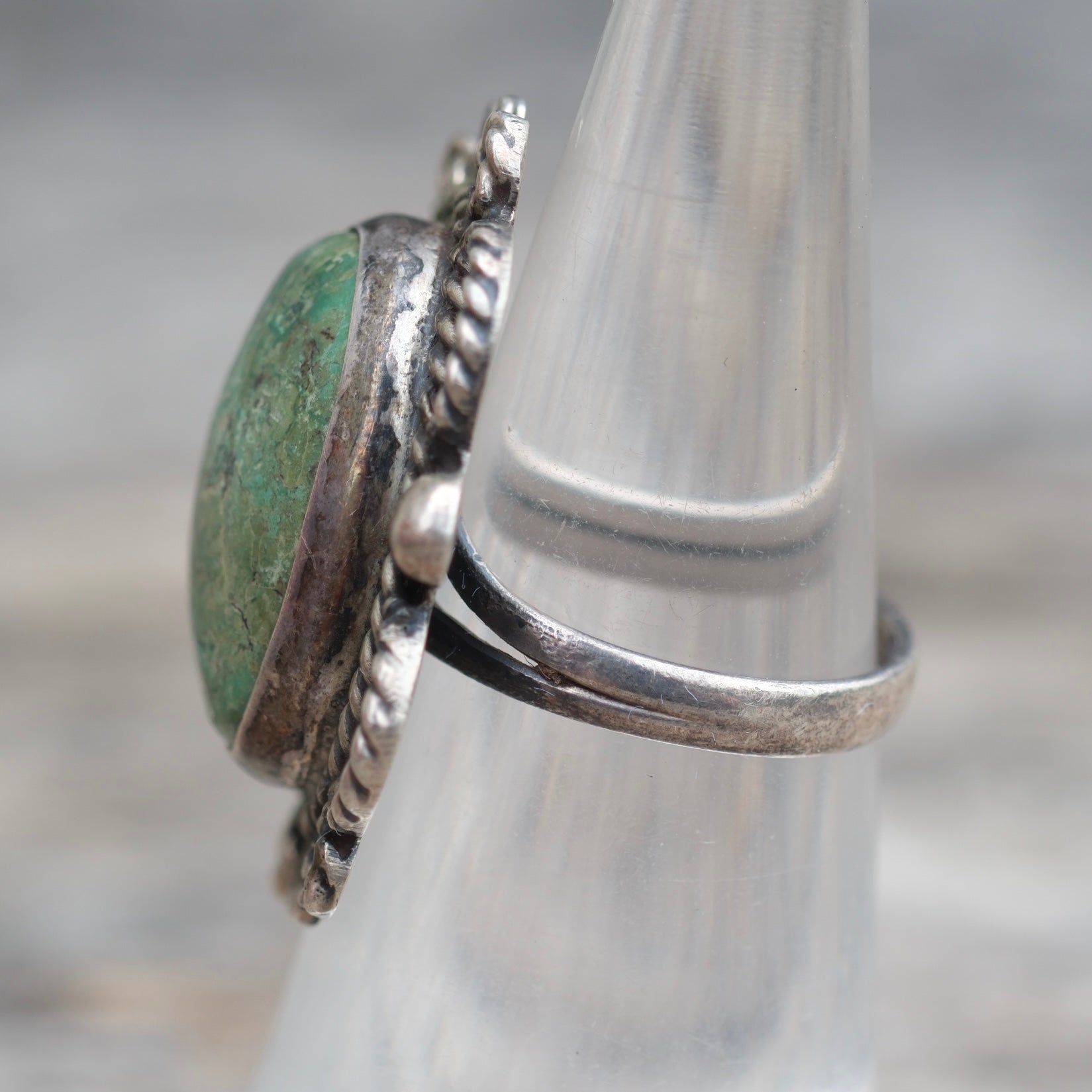 Vintage Sterling Turquoise Roper Ring 4.25