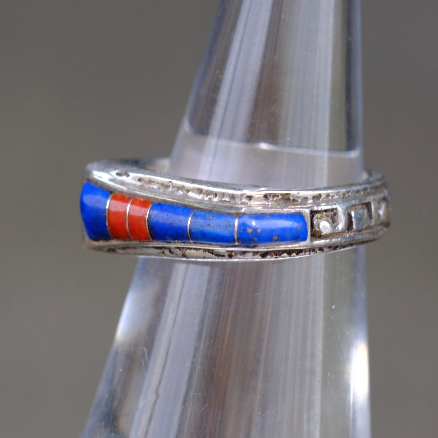Vintage Sterling Multistone Inlay Band Ring 5.75