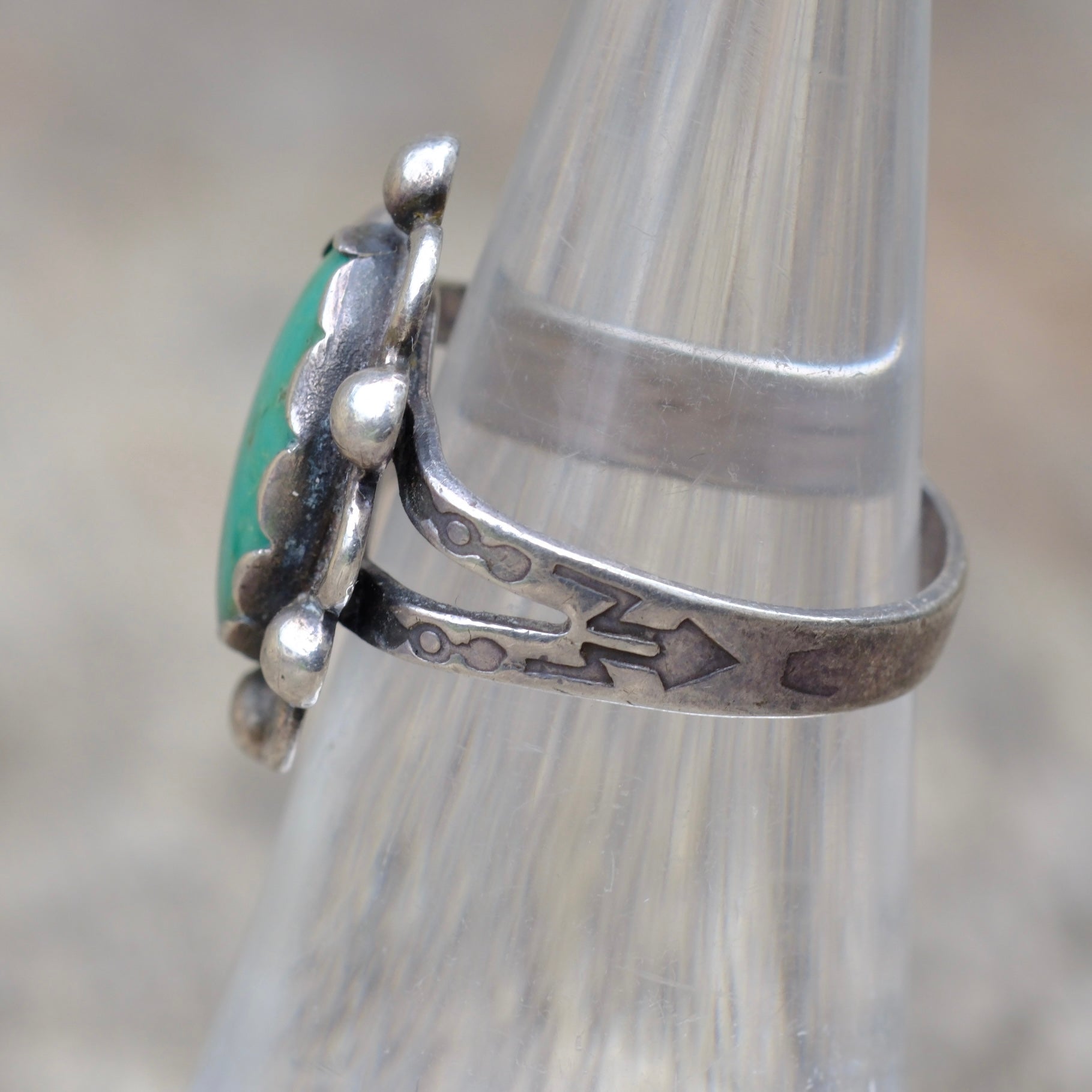 Vintage Sterling Turquoise Stamped Band Ring 5