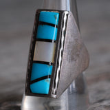 Vintage Sterling Turquoise and Mother Of Pearl Inlay Ring 10.5