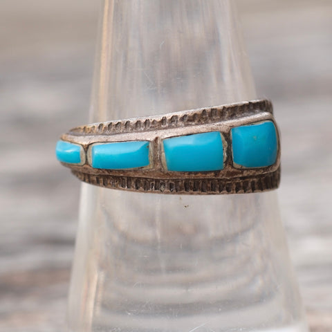 Vintage Sterling Turquoise Inlay Band 7.75