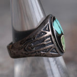 Vintage Sterling Turquoise Chip Inlay Stamped Band Ring 9