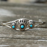 Vintage Sterling Turquoise Bear Paw Cuff
