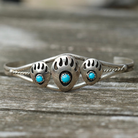Vintage Sterling Turquoise Bear Paw Cuff