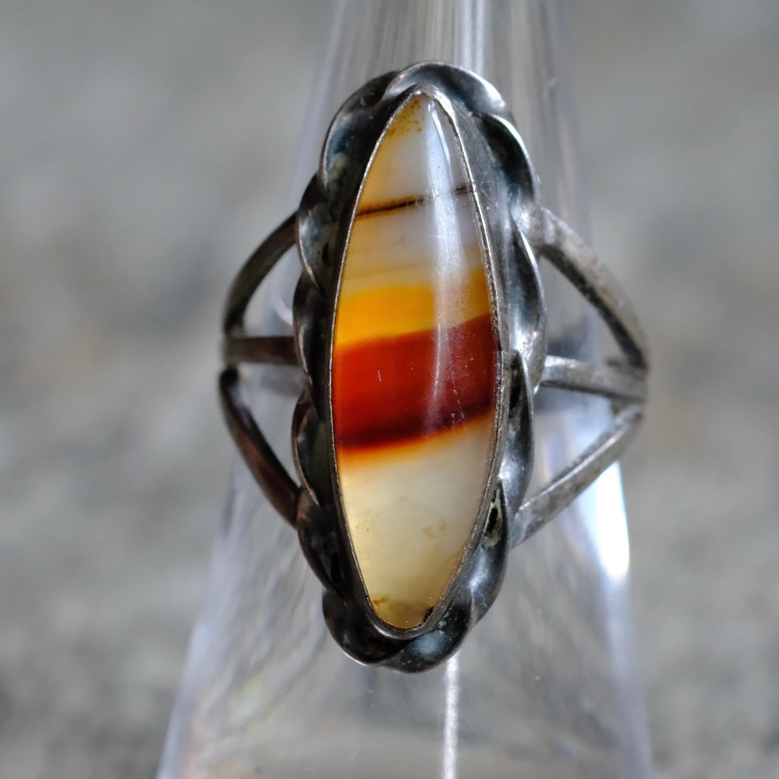 Vintage Sterling Agate Roper Ring 6.5
