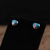 Vintage Sterling Turquoise and Mother Of Pearl Inlay Heart Earrings