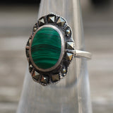 Vintage Sterling Malachite and Marcasite Ring 6