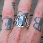 Vintage Sterling Hematite Thunderbird Ring 12