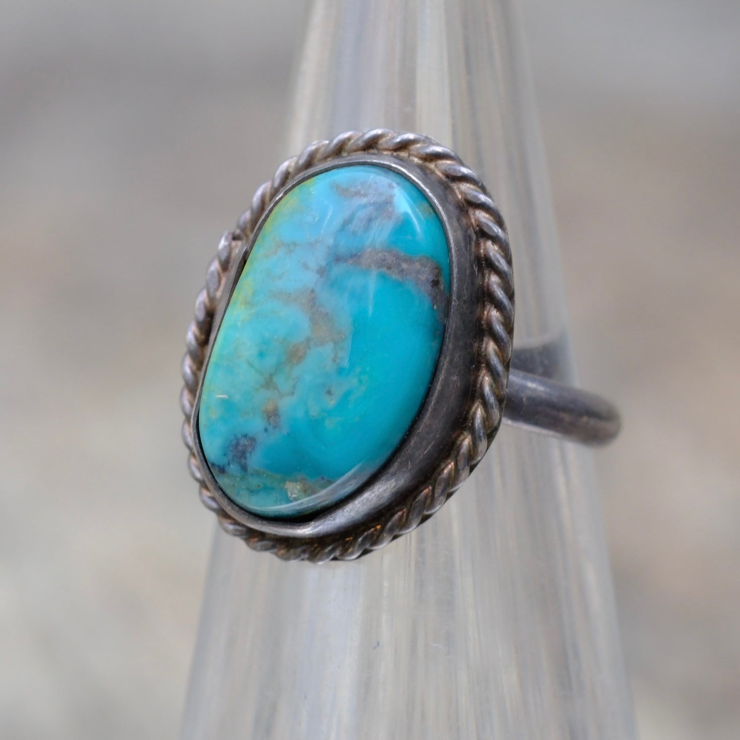 Vintage Sterling Turquoise Roper Ring 2