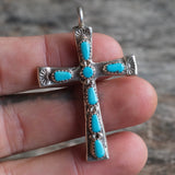 Vintage Sterling 7-Stone Turquoise Cross Necklace