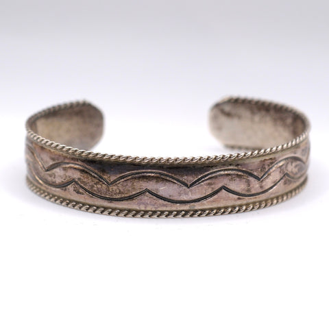 Vintage Sterling Silver Stamped Cuff Bracelet 6.25"