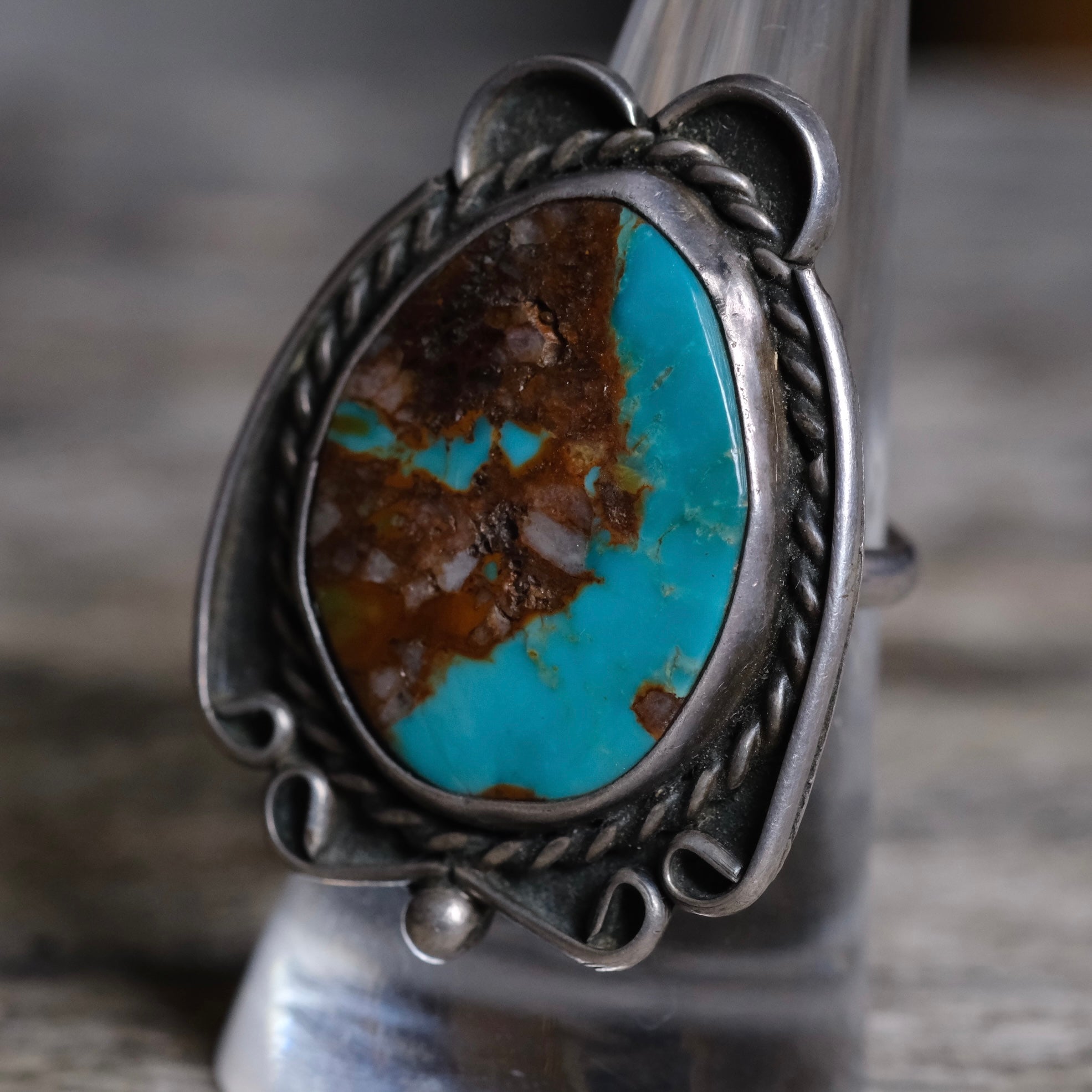 Vintage Sterling Turquoise Roper Ring 7.25