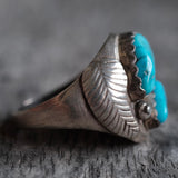 Vintage Sterling Turquoise Feather Ring 10.5