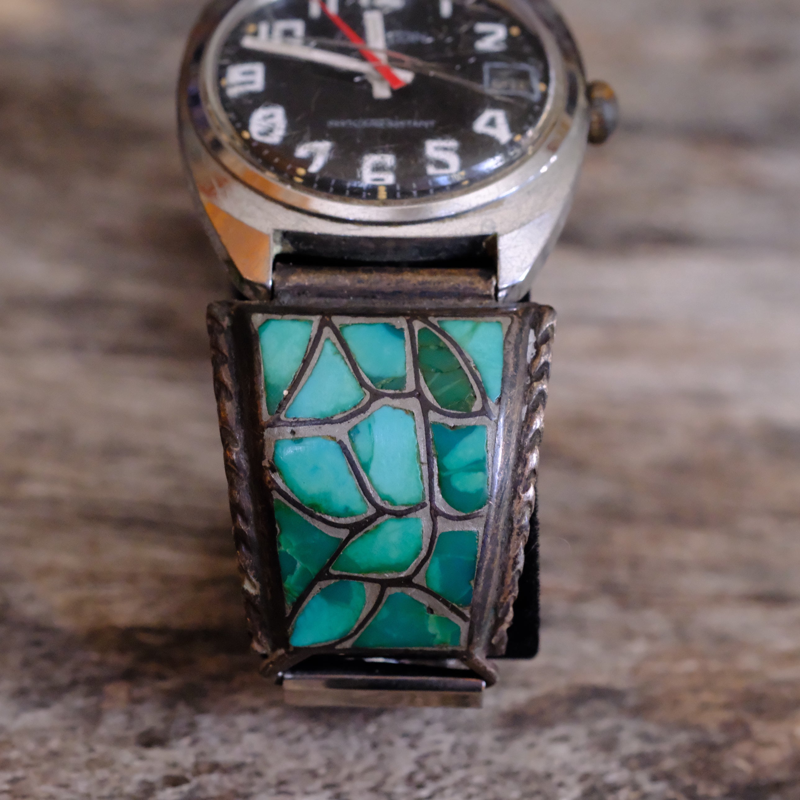 Vintage Sterling Zuni Inlay Fish Scale Watch