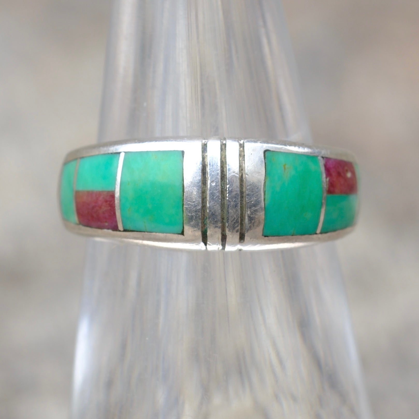 Vintage Sterling Mulitstone Inlay Band Ring 5.75