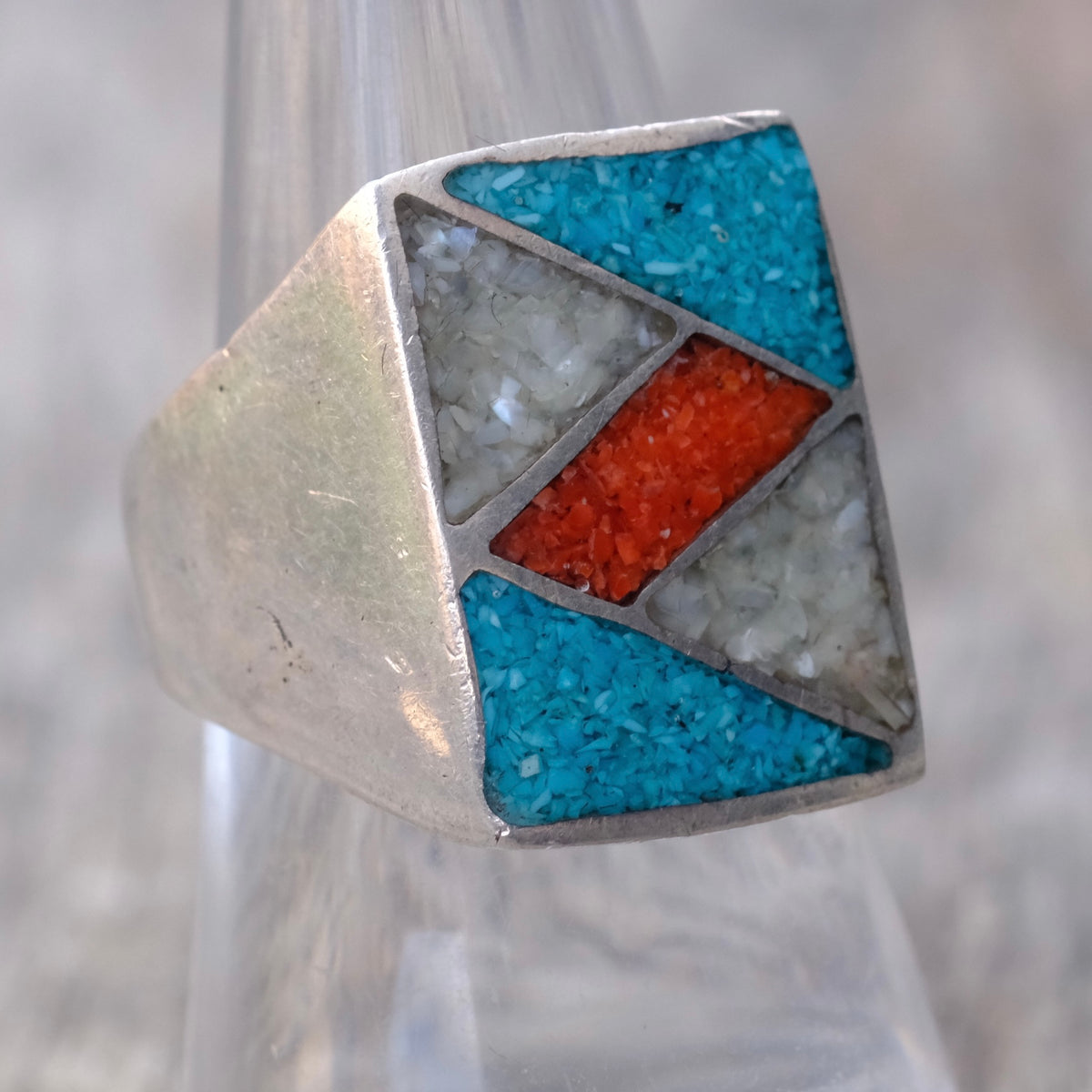 Vintage Sterling Multistone Inlay Ring 8