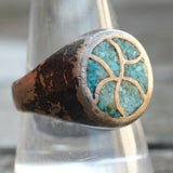 Vintage Sterling Crushed Turquoise Inlay Ring 10.25