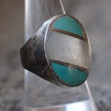 Vintage Sterling Turquoise and Mother Of Pearl Inlay Ring 8.5