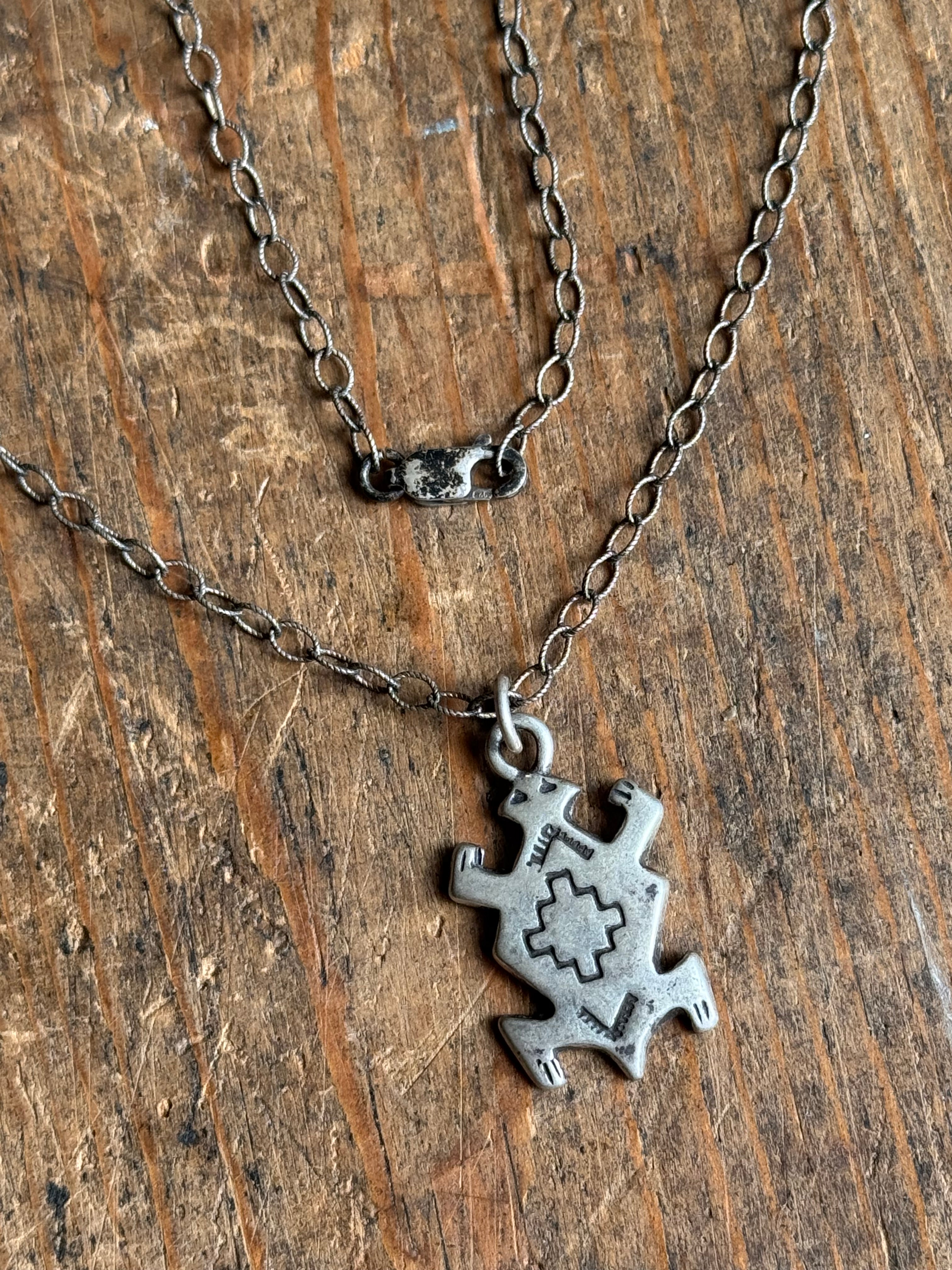 Vintage Sterling Silver Stamped Toad Fetish 20" Necklace