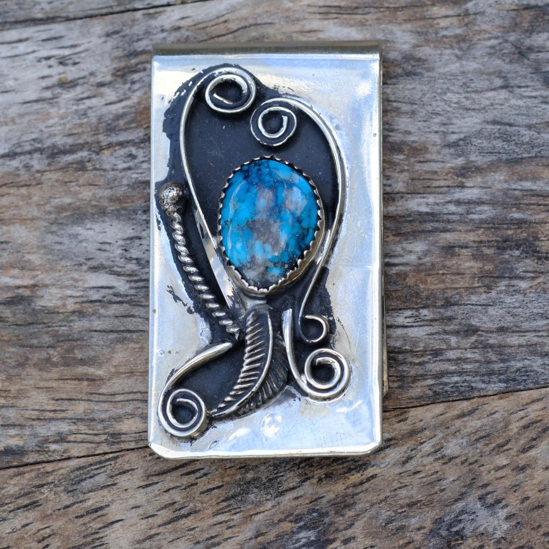 Vintage Turquoise Feather Money Clip