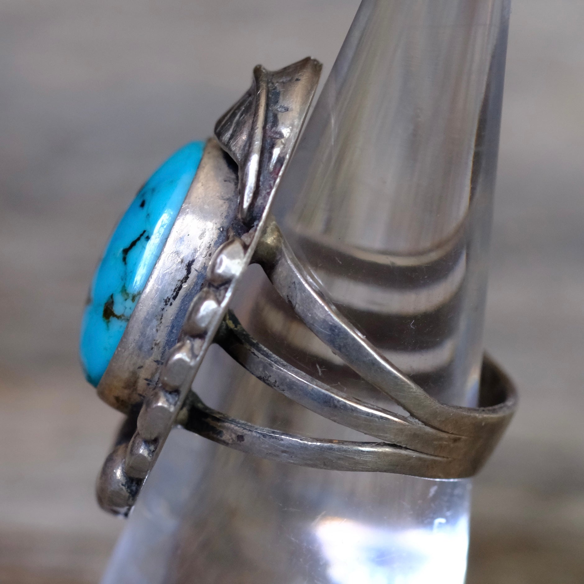 Vintage Sterling Turquoise Feather Ring 6.5