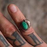 Vintage Sterling Malachite Feather Ring 4.75