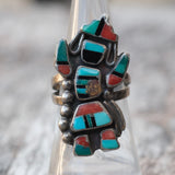Vintage Sterling Multistone Inlay Kachina Ring 6.5