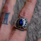 Vintage Sterling Blue Glass Star Burst Ring 10.5