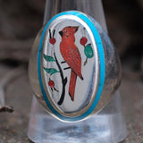 Vintage Sterling Inlaid Cardinal Ring 11.75