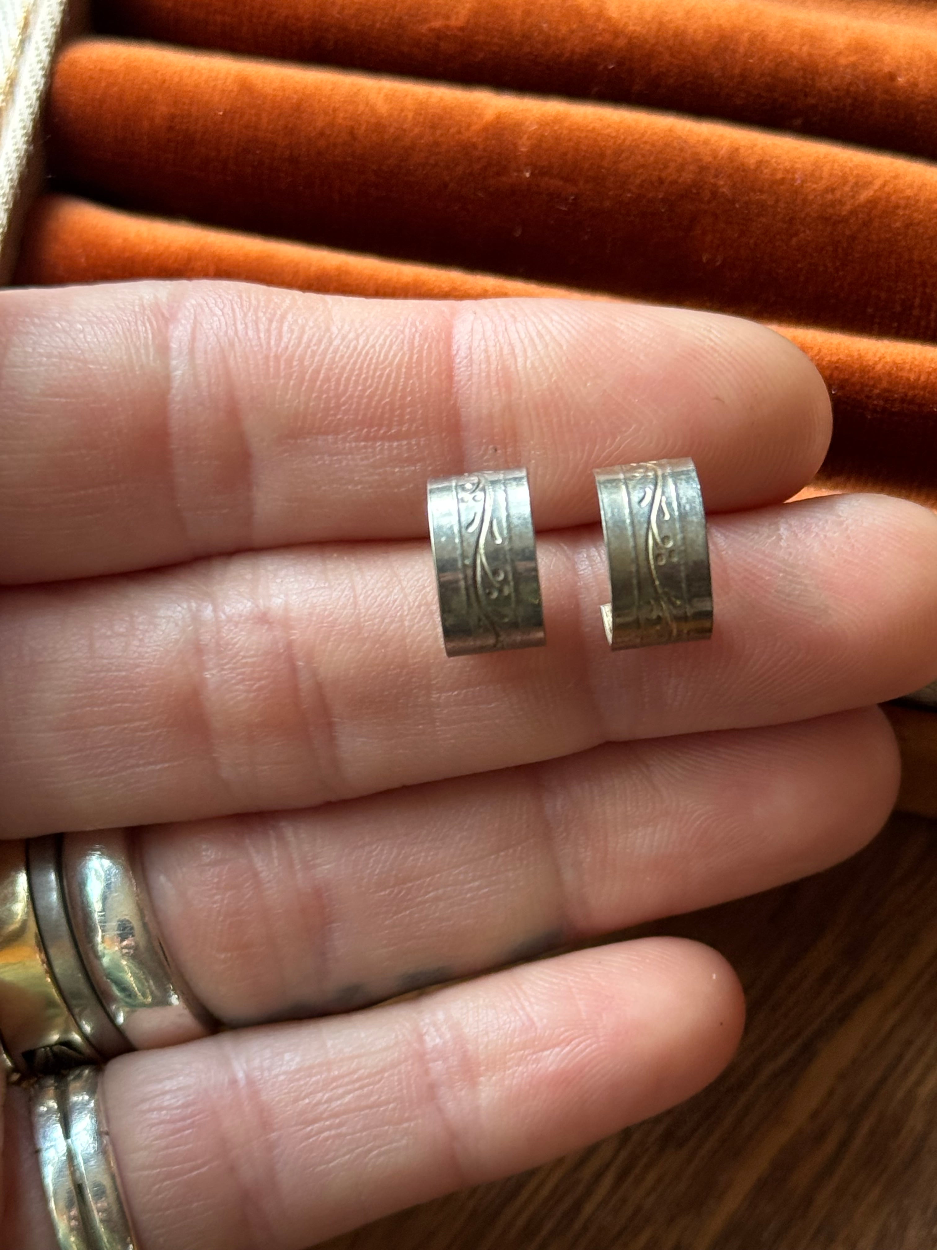 Vintage Sterling Silver Etched Half Hoops