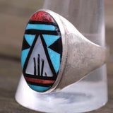 Vintage Sterling Zuni Inlay Ring 11.5