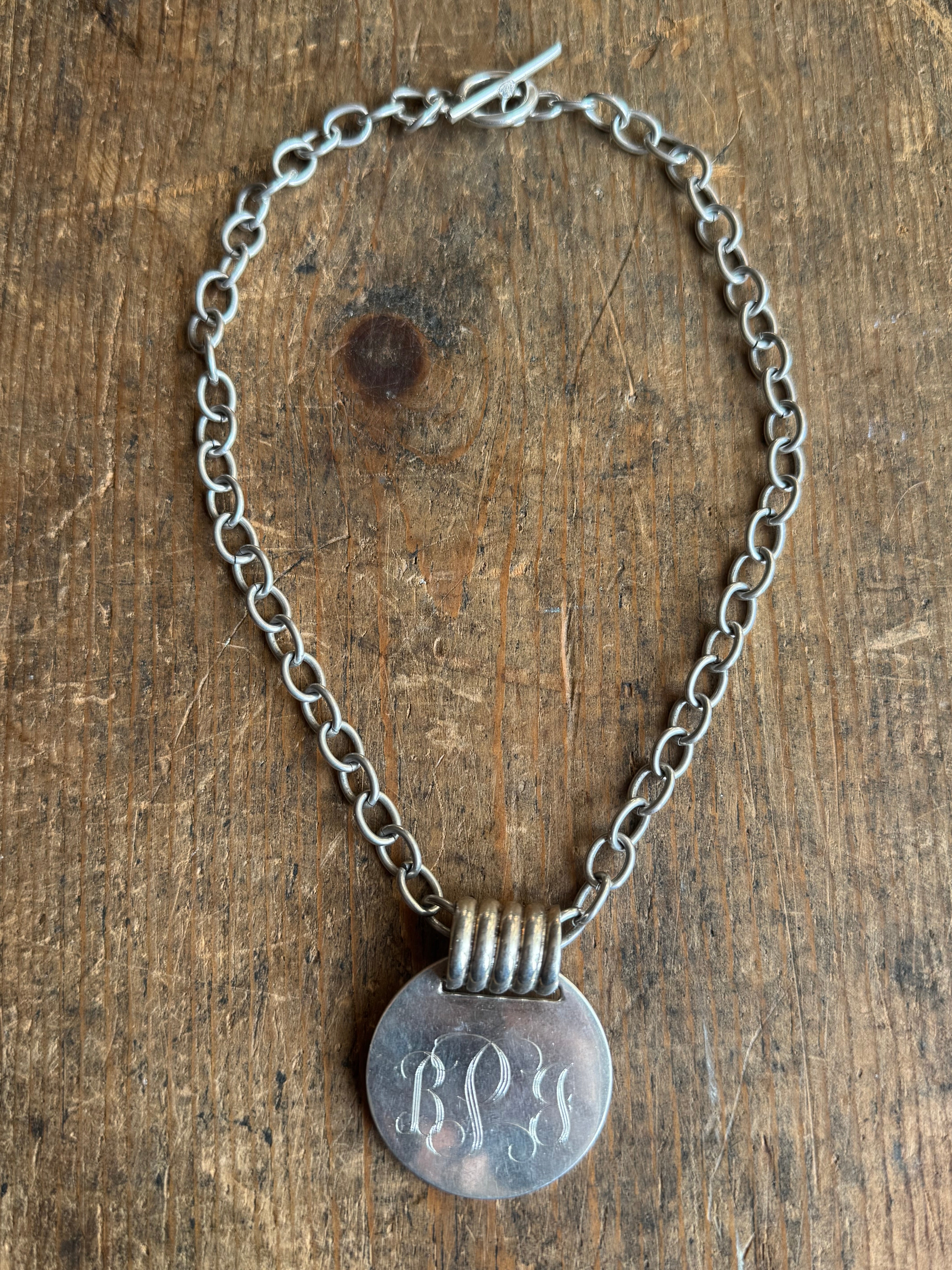 Vintage Sterling Silver 15’.5” BPJ’ Pendant Toggle Cable Chain Necklace