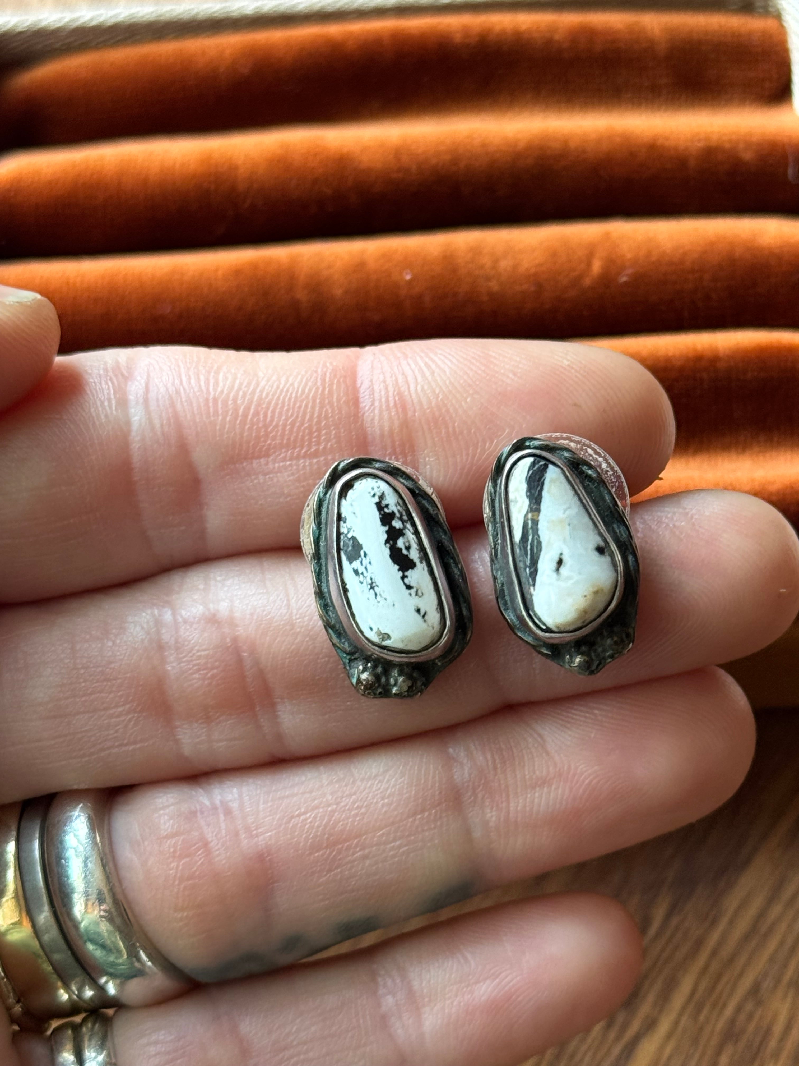 Vintage Sterling Silver White Buffalo Earrings