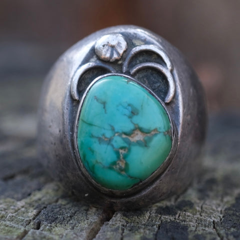 Vintage Sterling Chunky Turquoise Old Pawn Ring 9.75