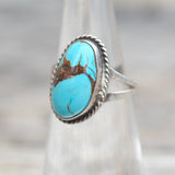 Vintage Sterling Turquoise Roper Ring 4.5