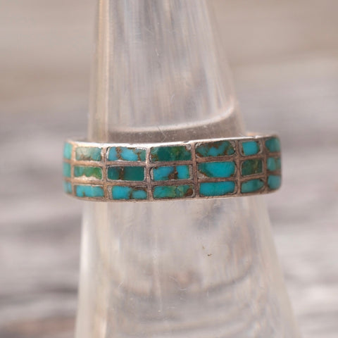 Vintage Sterling Turquoise Inlay Band 6.5