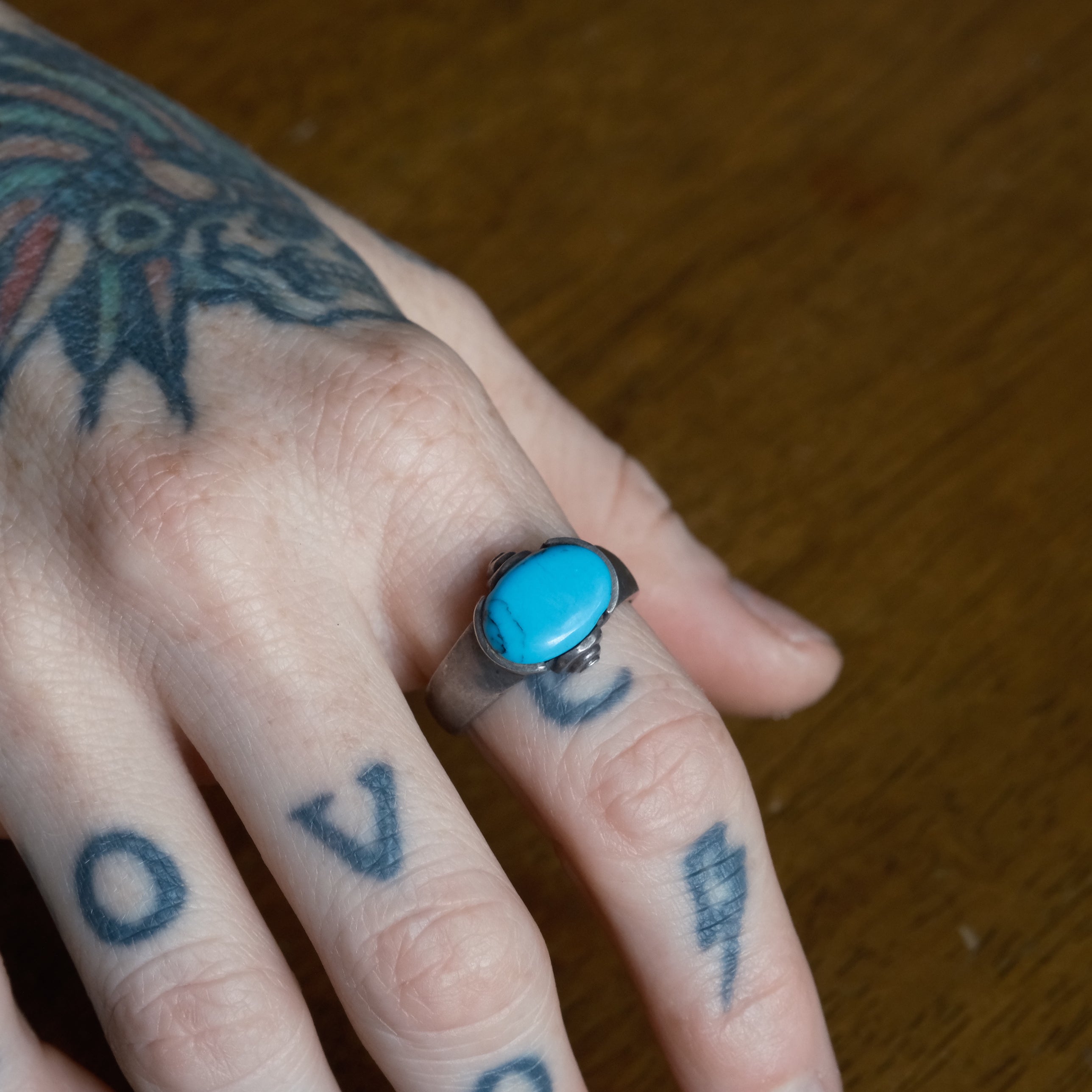 Vintage Sterling Turquoise Ring 9.5