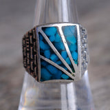 Vintage Sterling Crushed Turquoise Sunrise Ring 8.25