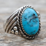 Vintage Sterling Turquoise Roper Ring 10.75