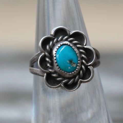 Vintage Sterling Turquoise Floral Ring 5.5