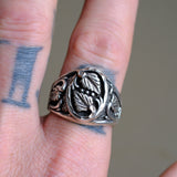 Vintage Sterling Silver Signed Leaf Ring 10.75