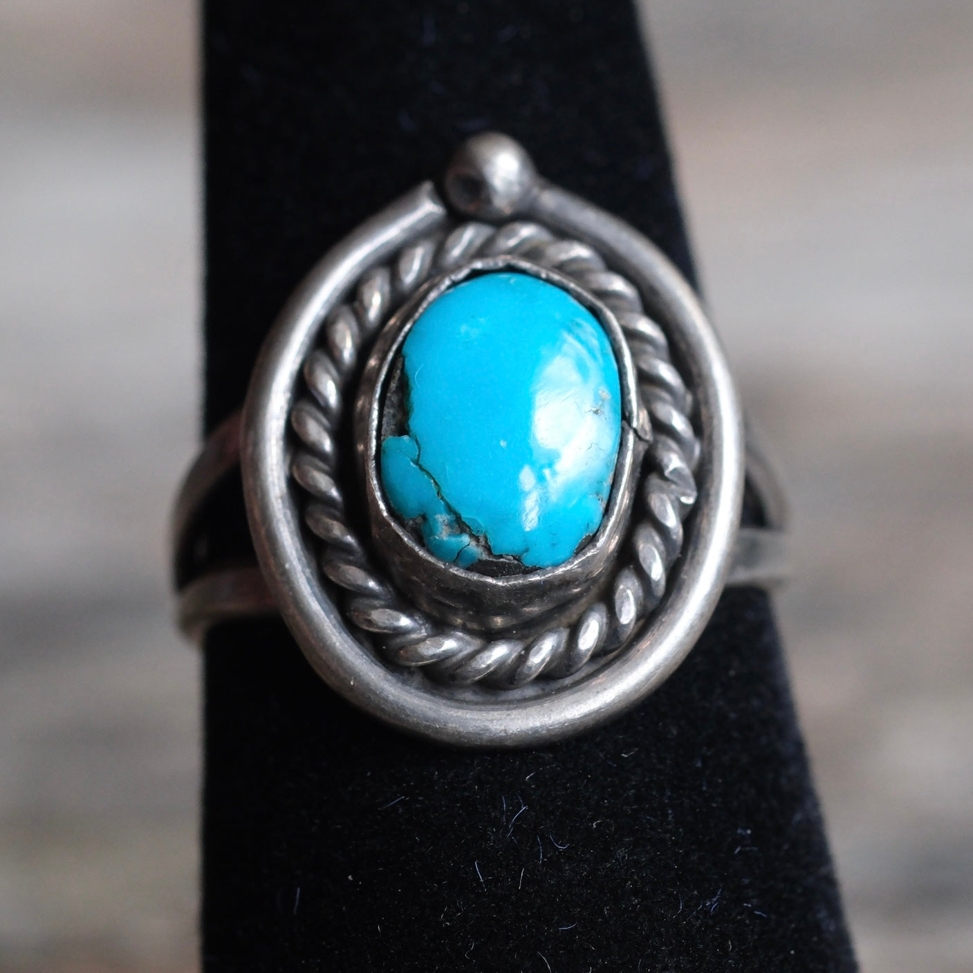 Vintage Sterling Turquoise Roper Ring 6.5